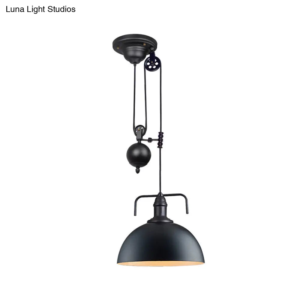 Metallic Pendant Light With Pulley Design - Black Dome Warehouse Style 1 8’/12’ Wide