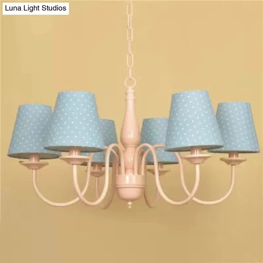 Metallic Pink Finish Chandelier With Tapered Shade - Nursing Room And Kids Suspension Light