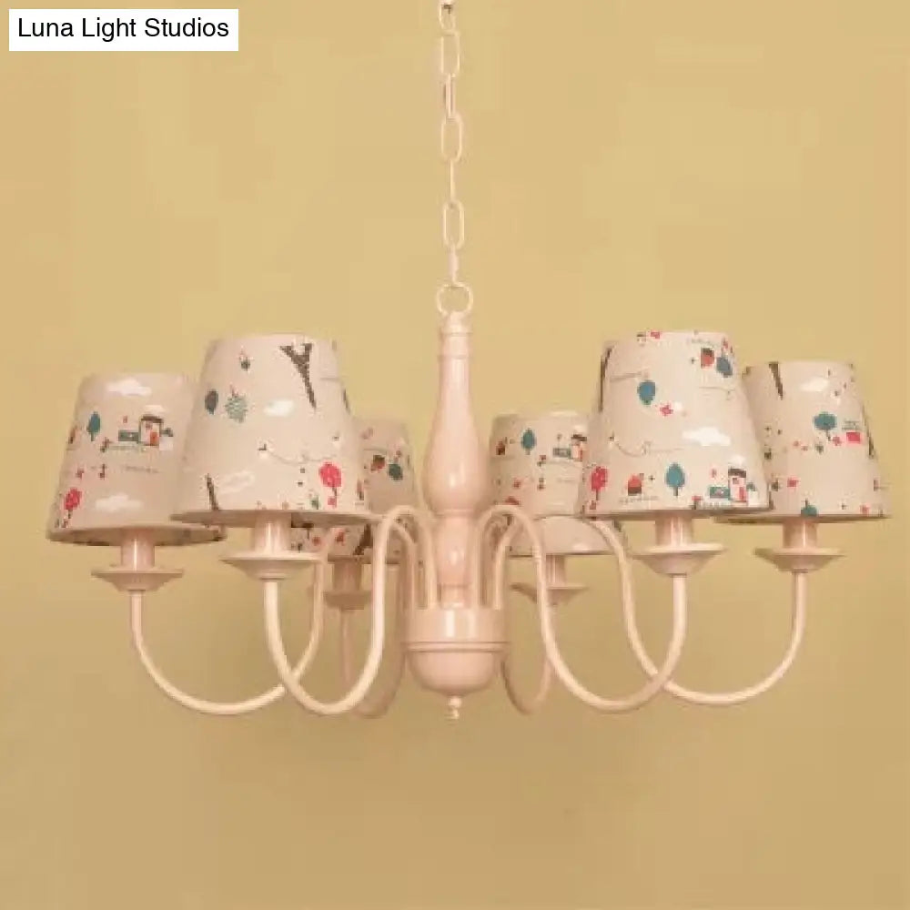 Metallic Pink Finish Chandelier With Tapered Shade - Nursing Room And Kids Suspension Light