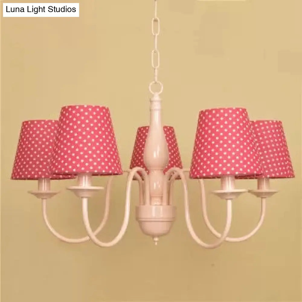 Metallic Pink Finish Chandelier With Tapered Shade - Nursing Room And Kids Suspension Light