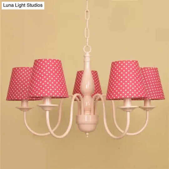 Metallic Pink Finish Chandelier With Tapered Shade - Nursing Room And Kids Suspension Light
