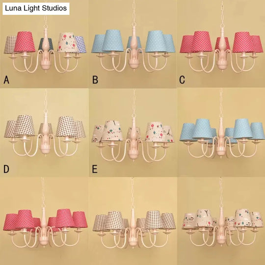 Metallic Pink Finish Chandelier With Tapered Shade - Nursing Room And Kids Suspension Light