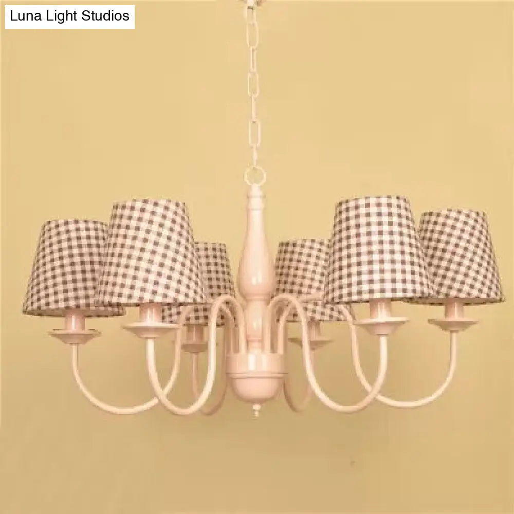Metallic Pink Finish Chandelier With Tapered Shade - Nursing Room And Kids Suspension Light