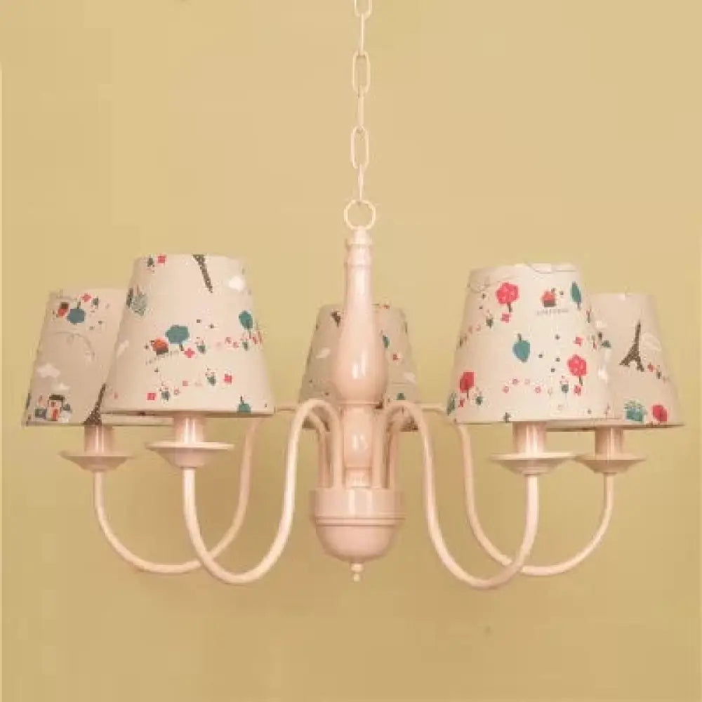 Metallic Pink Finish Chandelier With Tapered Shade - Nursing Room And Kids Suspension Light Ivory /