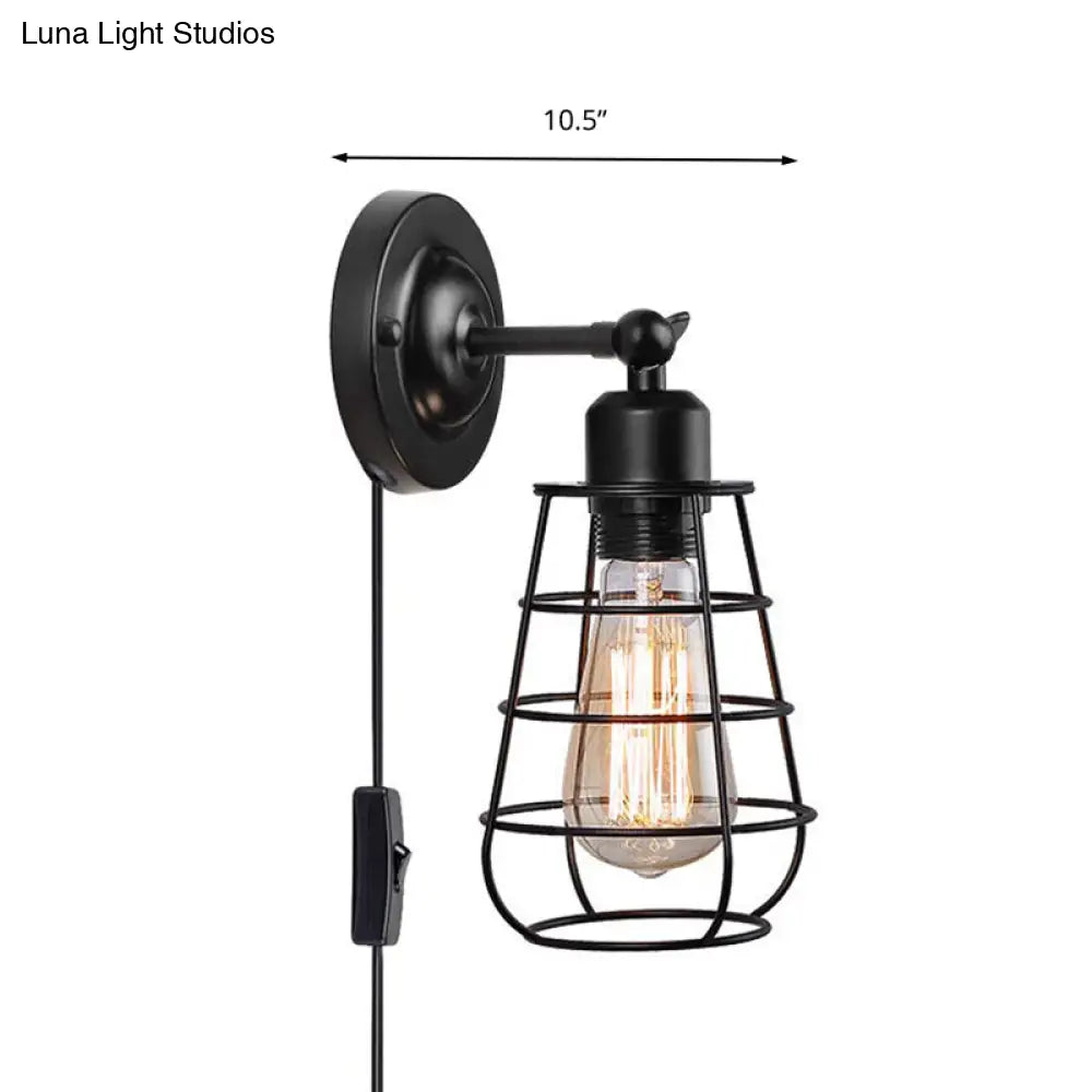 Metallic Plug-In Pendant Light For Restaurants - Warehouse Caged Wall Lighting Fixture (1/2 Bulbs)