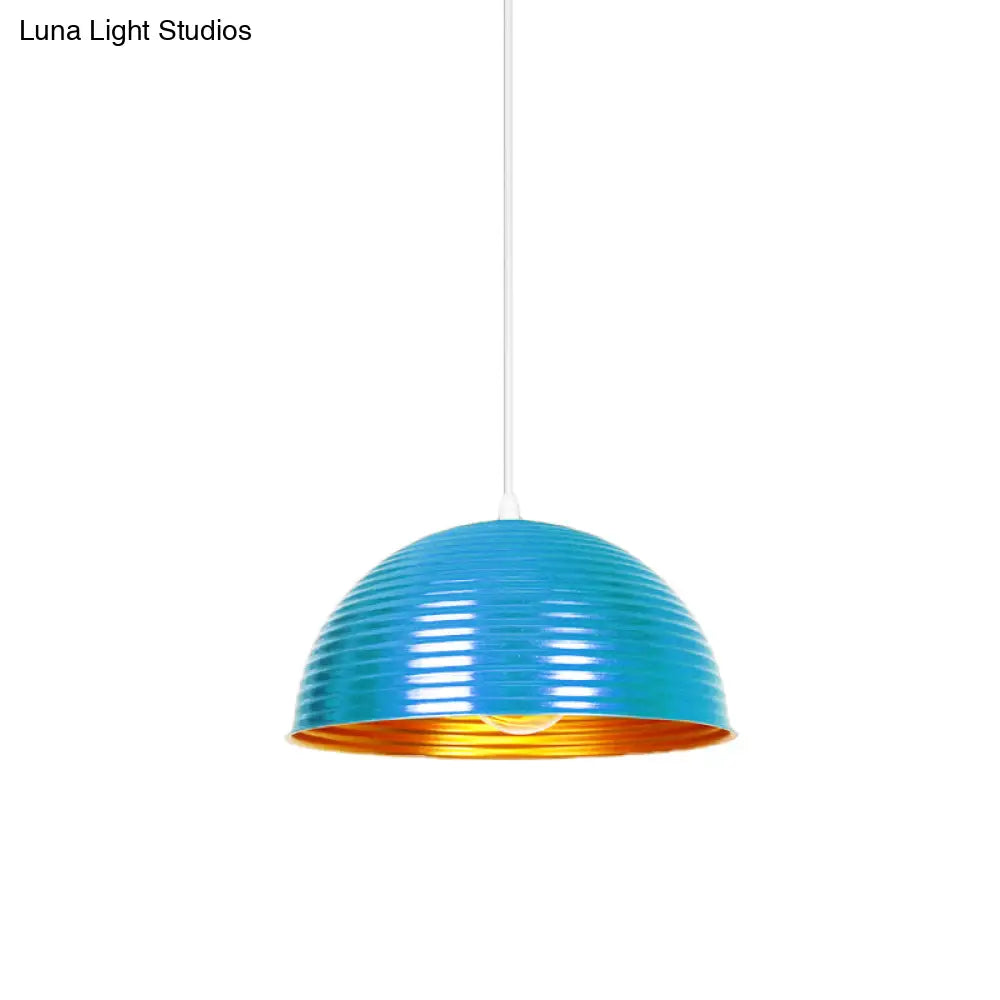 Metallic Ribbed Dome Pendant Light - Yellow/Green For Restaurants