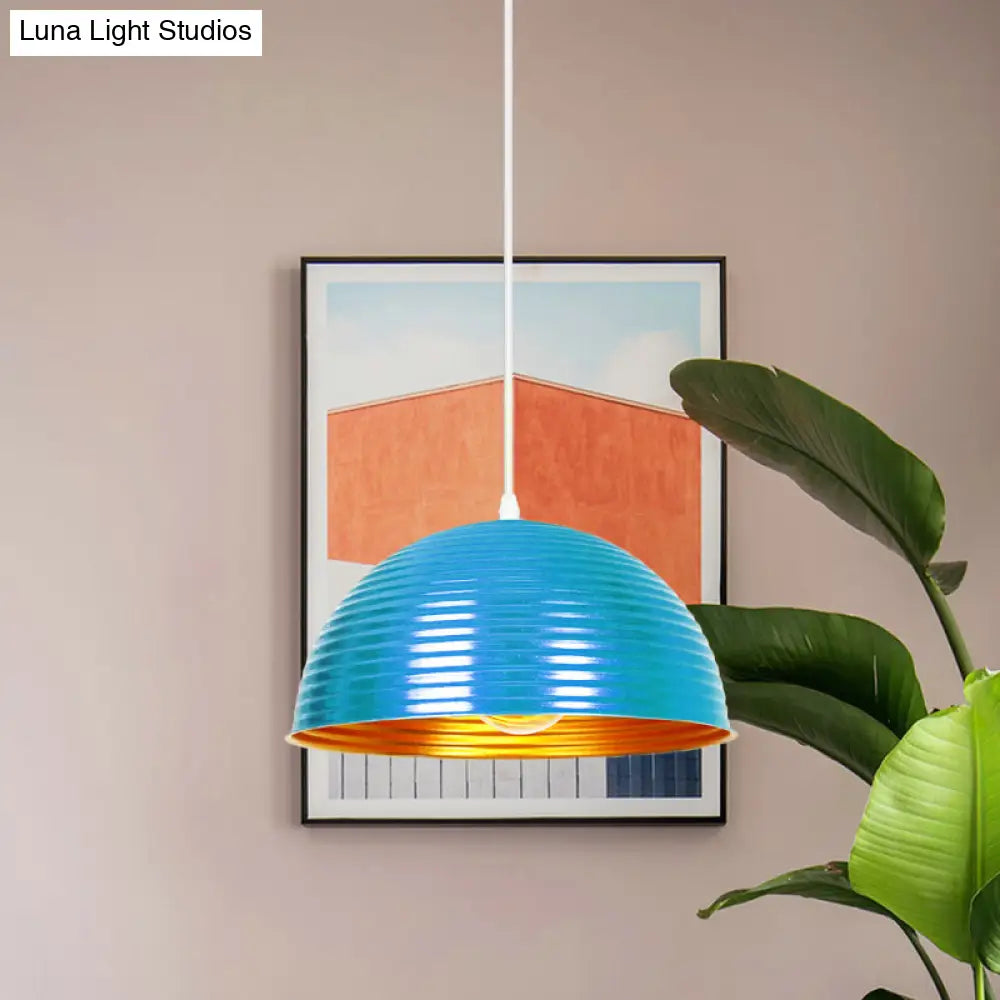 Industrial Ribbed Dome Pendant 1-Light Ceiling Fixture In Yellow/Green Perfect For Restaurants