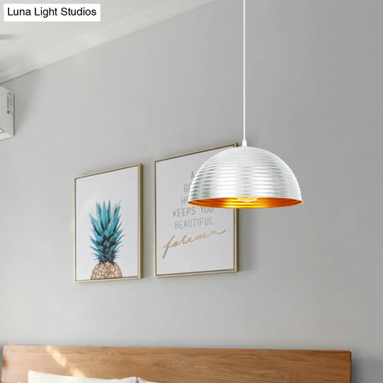 Metallic Ribbed Dome Pendant Light - Yellow/Green For Restaurants