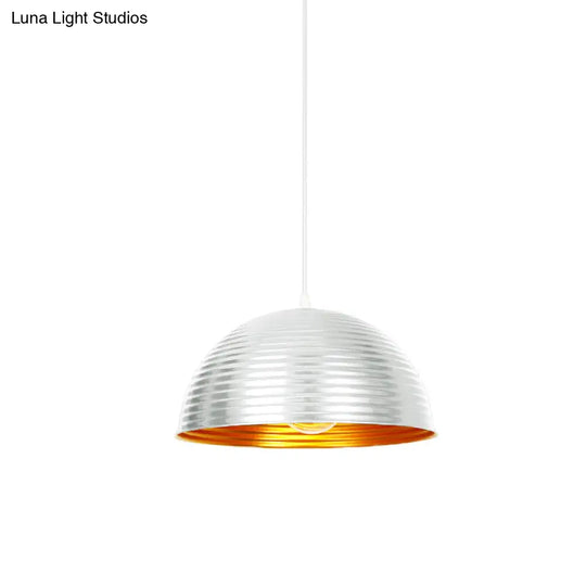 Industrial Ribbed Dome Pendant 1-Light Ceiling Fixture In Yellow/Green Perfect For Restaurants