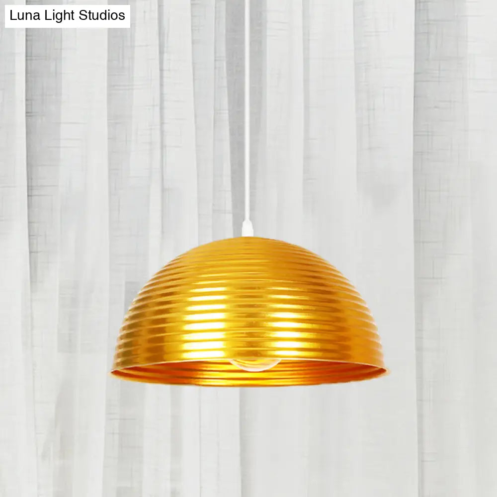 Industrial Ribbed Dome Pendant 1-Light Ceiling Fixture In Yellow/Green Perfect For Restaurants