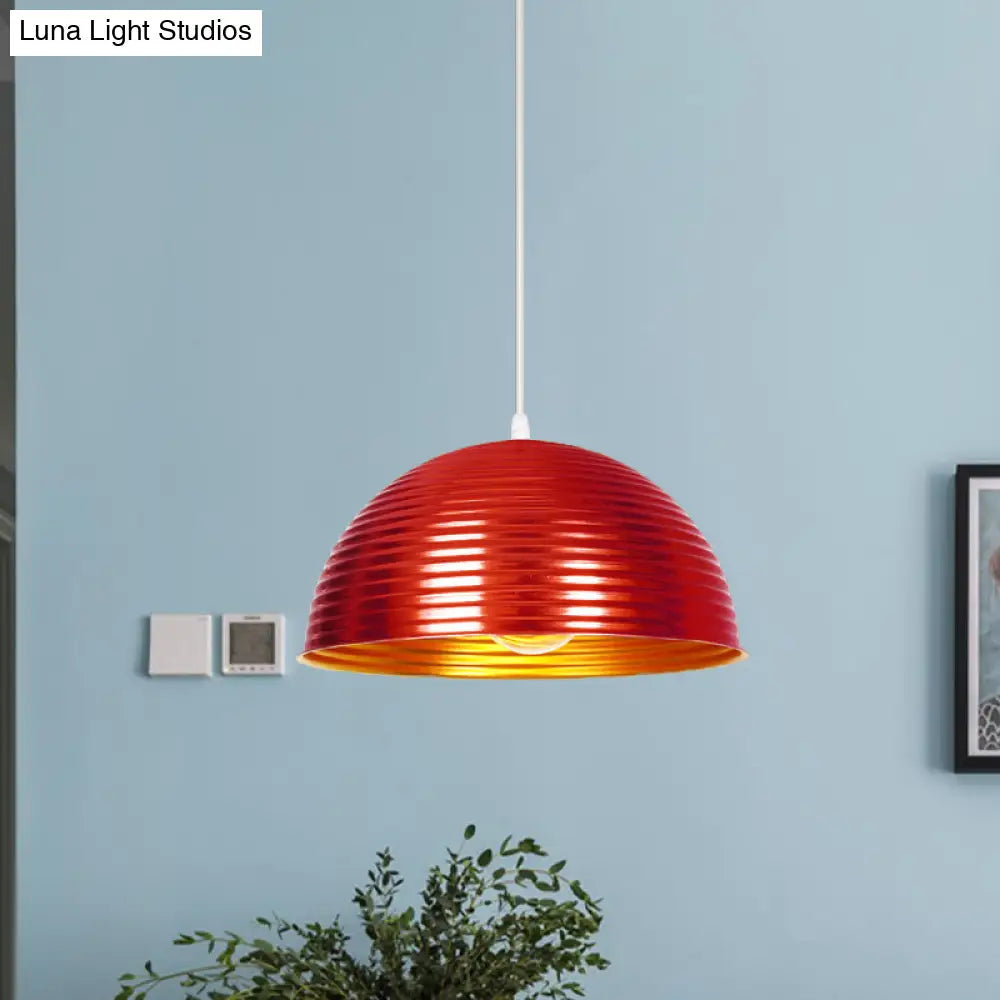 Metallic Ribbed Dome Pendant Light - Yellow/Green For Restaurants