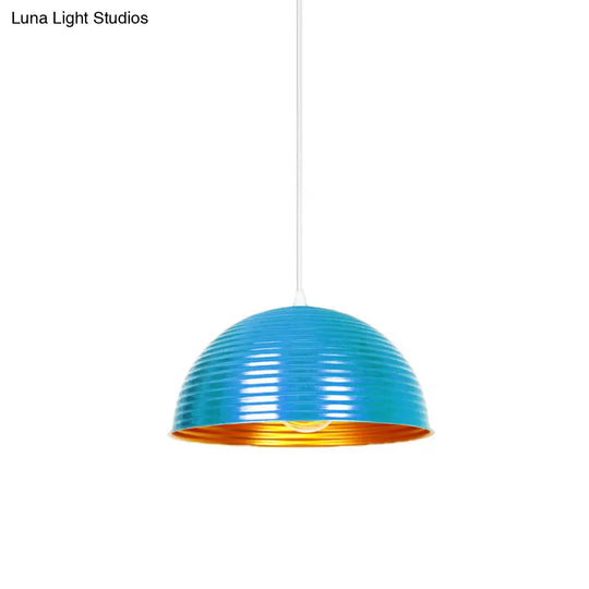 Industrial Ribbed Dome Pendant 1-Light Ceiling Fixture In Yellow/Green Perfect For Restaurants