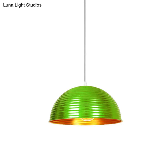 Industrial Ribbed Dome Pendant 1-Light Ceiling Fixture In Yellow/Green Perfect For Restaurants