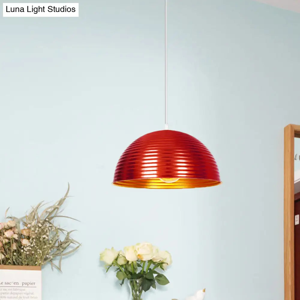 Metallic Ribbed Dome Pendant Light - Yellow/Green For Restaurants