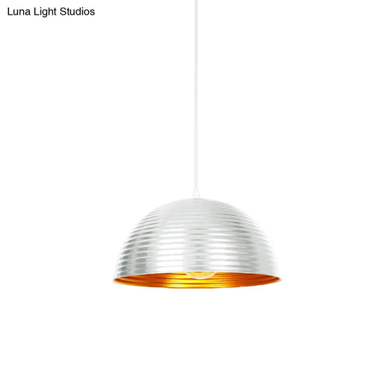 Metallic Ribbed Dome Pendant Light - Yellow/Green For Restaurants