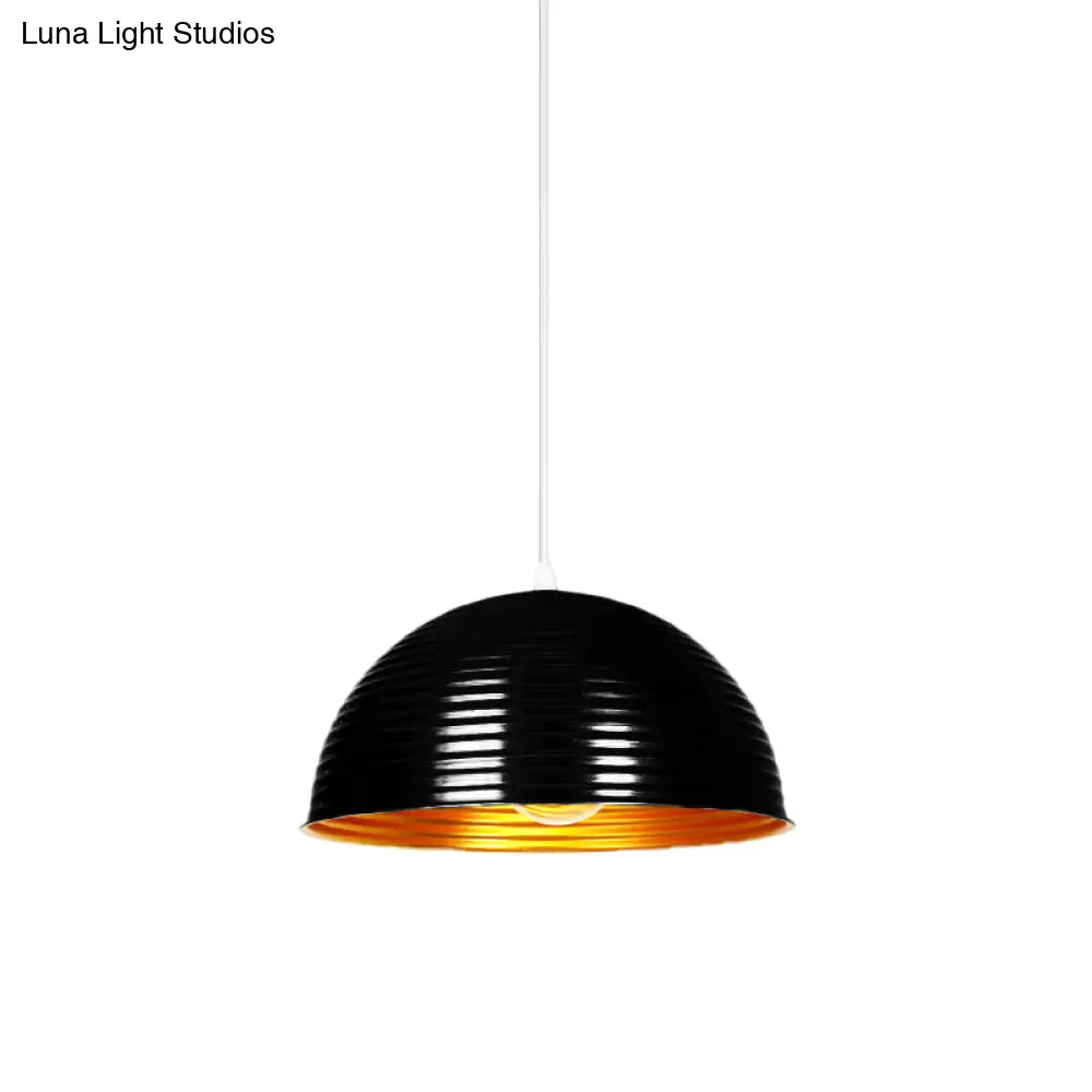 Metallic Ribbed Dome Pendant Light - Yellow/Green For Restaurants