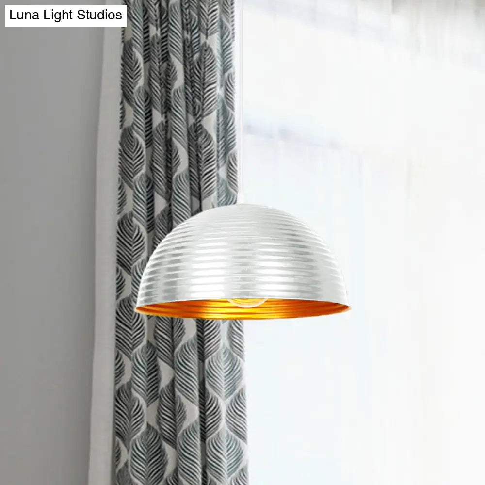 Metallic Ribbed Dome Pendant Light - Yellow/Green For Restaurants