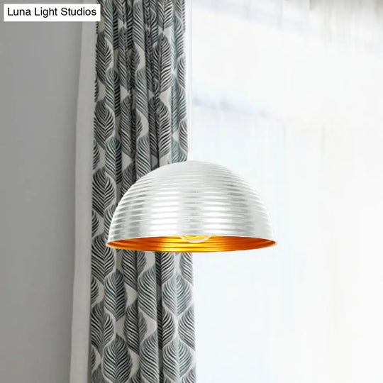 Metallic Ribbed Dome Pendant Light - Yellow/Green For Restaurants