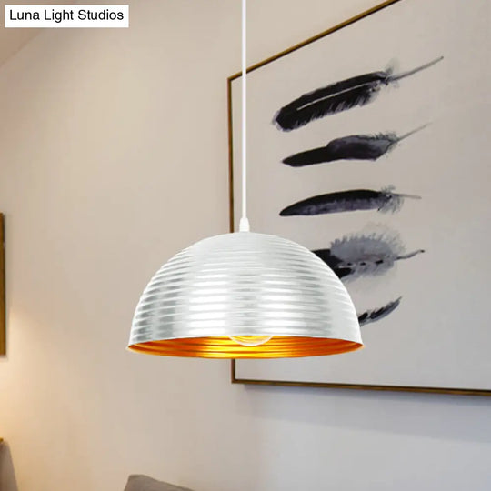 Industrial Ribbed Dome Pendant 1-Light Ceiling Fixture In Yellow/Green Perfect For Restaurants White