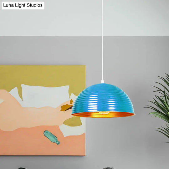 Industrial Ribbed Dome Pendant 1-Light Ceiling Fixture In Yellow/Green Perfect For Restaurants