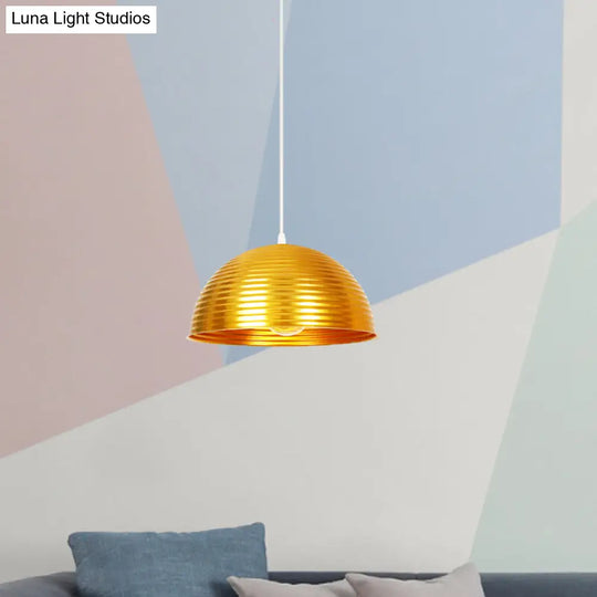 Industrial Ribbed Dome Pendant 1-Light Ceiling Fixture In Yellow/Green Perfect For Restaurants