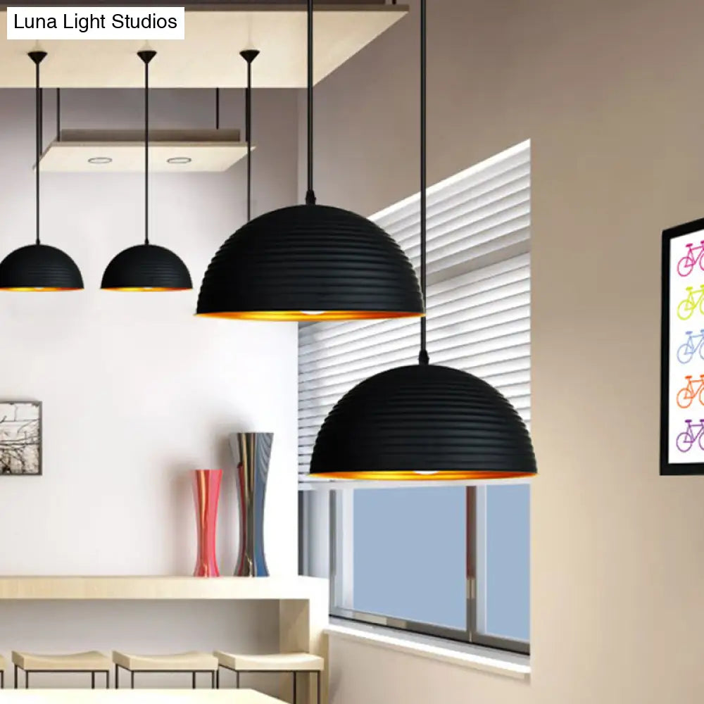 Metallic Ribbed Dome Pendant Light - Yellow/Green For Restaurants