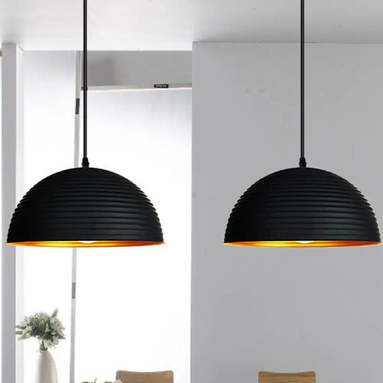 Metallic Ribbed Dome Pendant Light - Yellow/Green For Restaurants Black