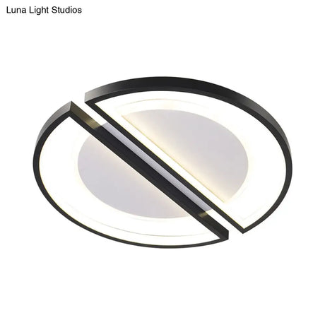 Metallic Round Slim Ceiling Light With Simple Black Design And Led Flush Mount - Warm/White Option