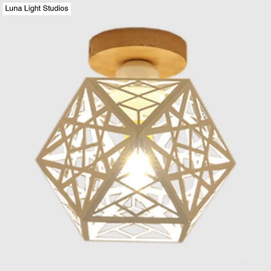 Metallic Semi Flush Mount Bulb - Loft Style Ceiling Light Fixture With Pentagon Cage Black/White