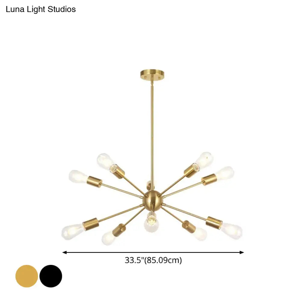 Metallic Sunburst Industrial Pendant Light With Bare Bulbs