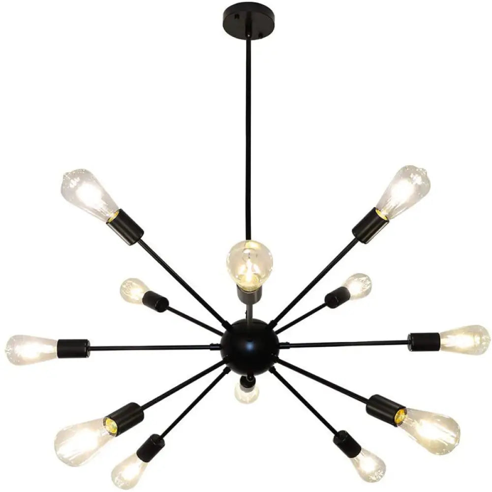 Metallic Sunburst Industrial Pendant Light With Bare Bulbs 12 / Black