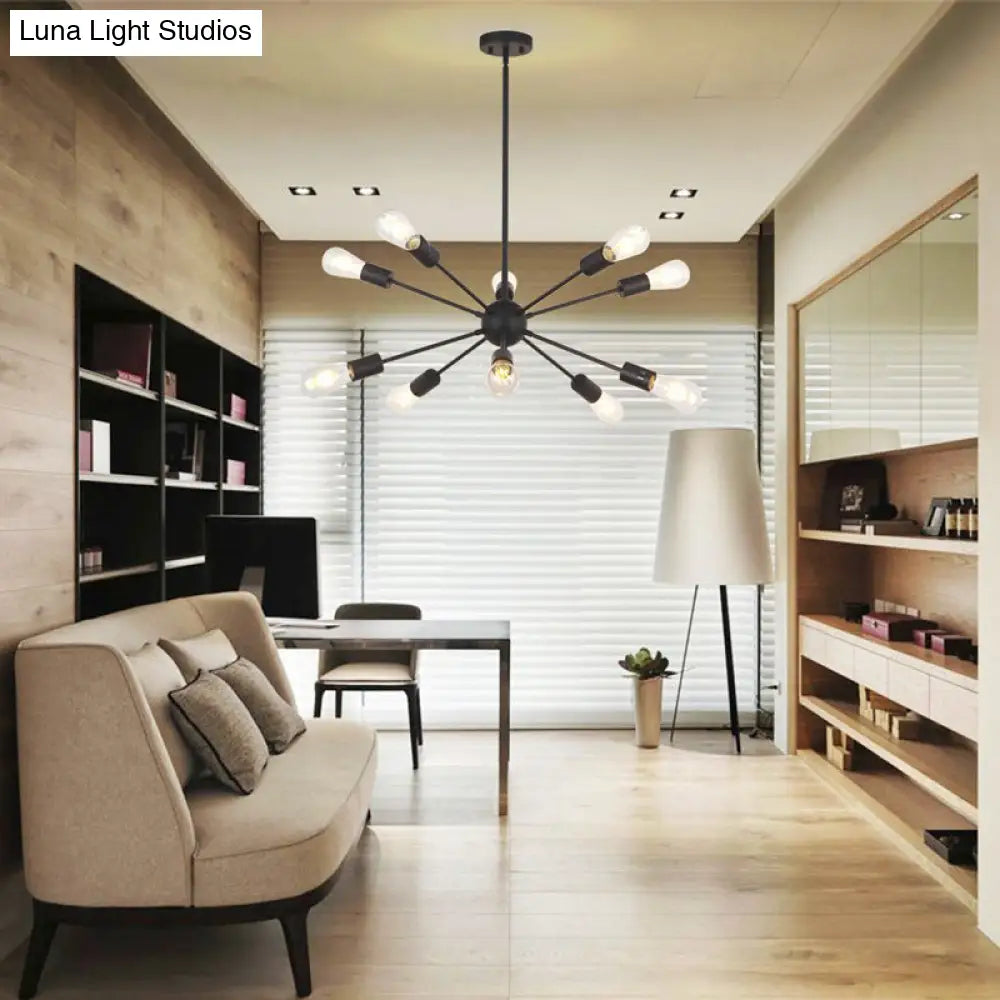 Metallic Sunburst Industrial Pendant Light With Bare Bulbs