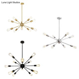 Metallic Sunburst Industrial Pendant Light With Bare Bulbs