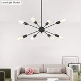 Metallic Sunburst Industrial Pendant Light With Bare Bulbs