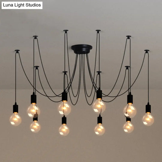 Black Industrial Swag Pendant Metallic Chandelier With Exposed Bulbs - Multi Light For Living Room