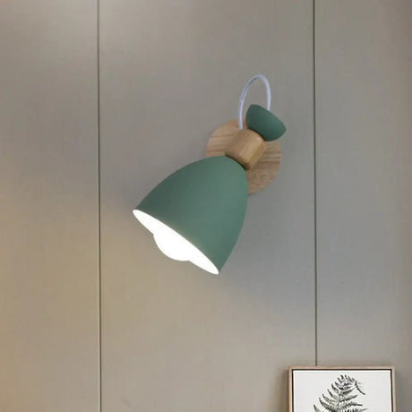 Metallic Swivel Shade Wall Lamp - Macaron 1-Bulb Wood Bedroom Light Fixture Green / A