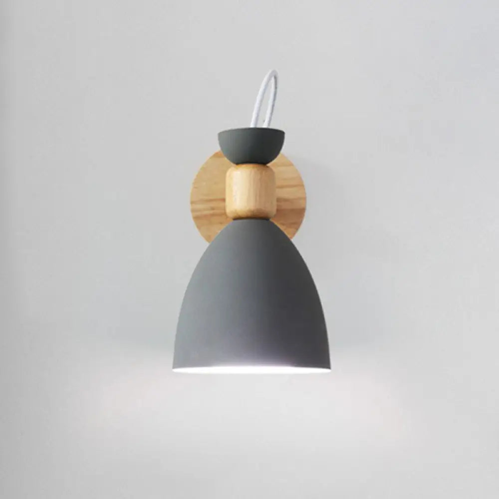 Metallic Swivel Shade Wall Lamp - Macaron 1-Bulb Wood Bedroom Light Fixture Grey / A