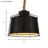 Metallic Tapered Pendant Light - Loft Style 1 Restaurant Ceiling Fixture Black With Wire Frame &