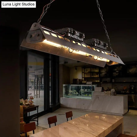 Metallic Train Chandelier With 3 Bulbs - Industrial Creative Hanging Light For Cottage Décor In Rust