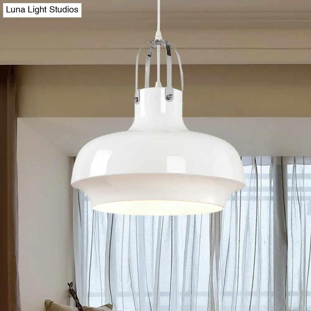 Metallic Urn Pendant Light - Industrial 1-Head Suspension Lamp For Dining Room In White/Black