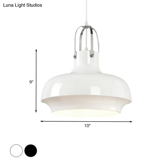 Metallic Urn Pendant Light - Industrial 1-Head Suspension Lamp For Dining Room In White/Black