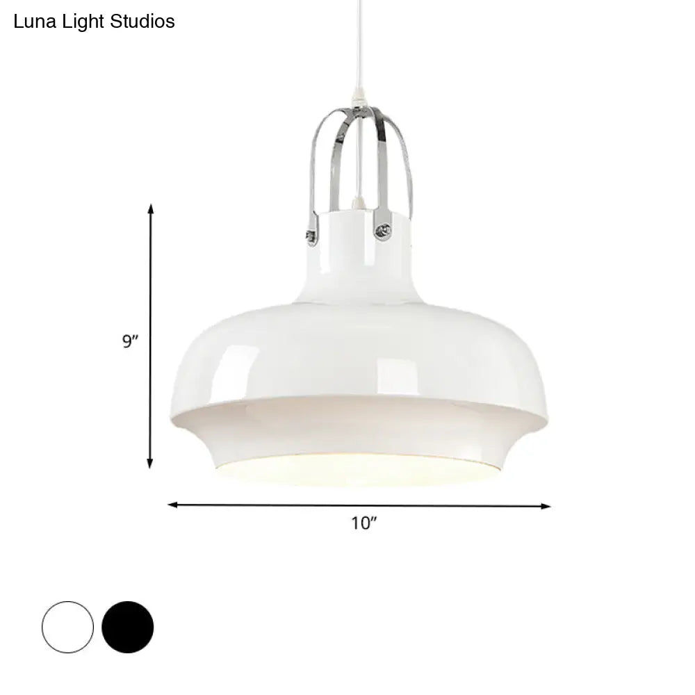 Industrial Metallic Urn Pendant Light In White/Black 10/16/19 W
