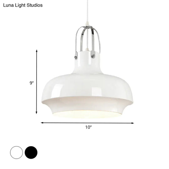 Industrial Metallic Urn Pendant Light In White/Black 10/16/19 W