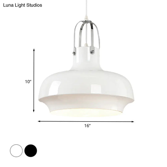 Industrial Metallic Urn Pendant Light In White/Black 10/16/19 W