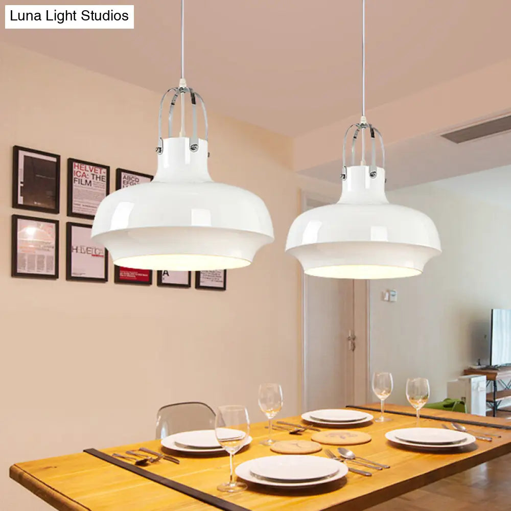 Industrial Metallic Urn Pendant Light In White/Black 10/16/19 W White / 10