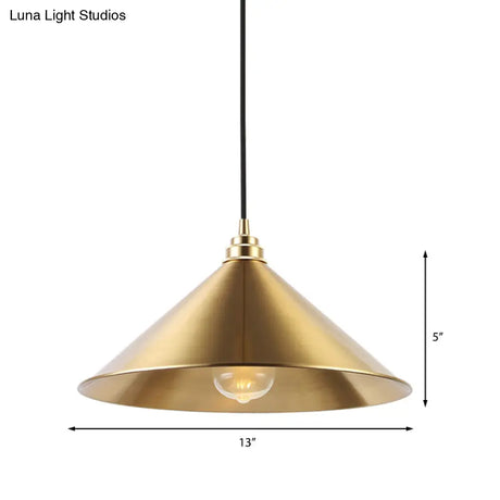 Metallic Vintage Brass Pendant Light With Conic Shade - Indoor Hanging Ceiling