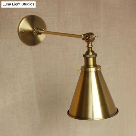 Metallic Vintage Brass Wall Sconce With Tapered Shade - Indoor Lighting (8/12 Diameter)