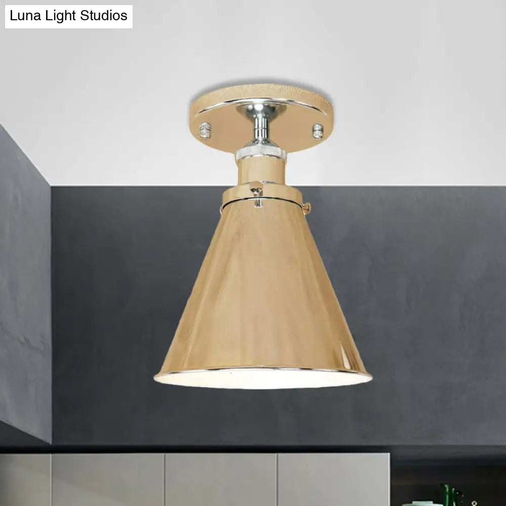 Metallic Vintage Style Rust/Copper Semi Flush Light Fixture - 1 Tapered Indoor Design