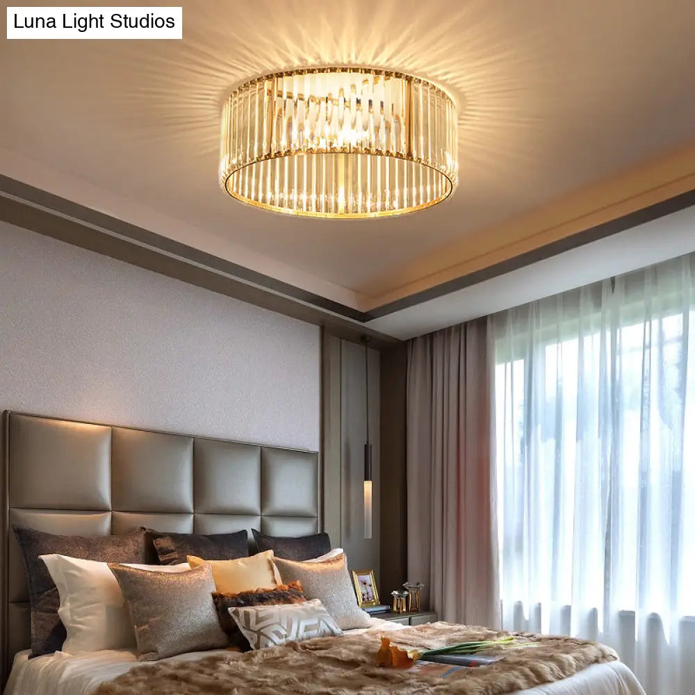 Mid-Century 4/5-Head Flush Mount Light: 16/19.5 Wide Circular Ceiling Fixture In Brass With Metal