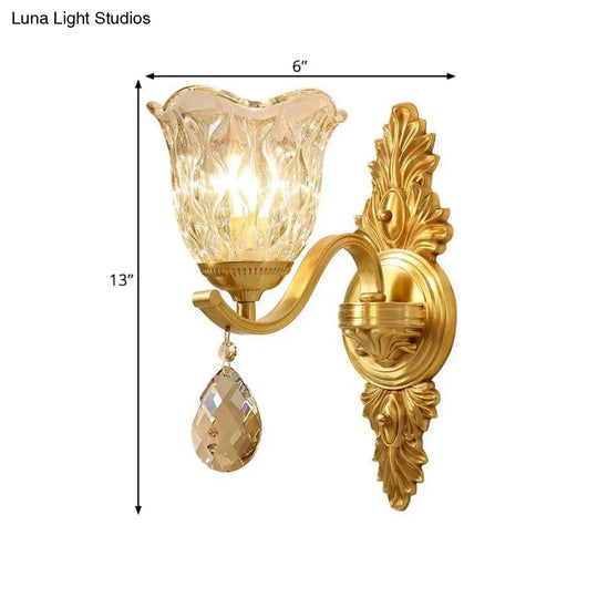 Mid-Century Blown Glass Bellflower Wall Light - Brass 1-Light Sconce For Dining Room